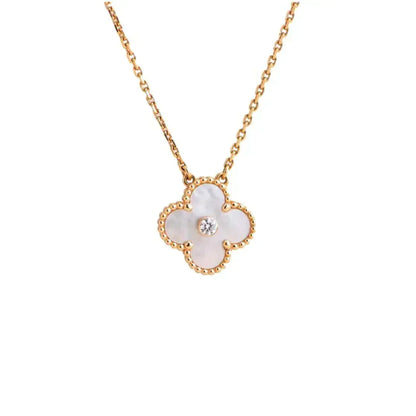 [Marin-Jewelry]CLOVER 15MM DIAMOND WHITE FRITILLARIA NECKLACE