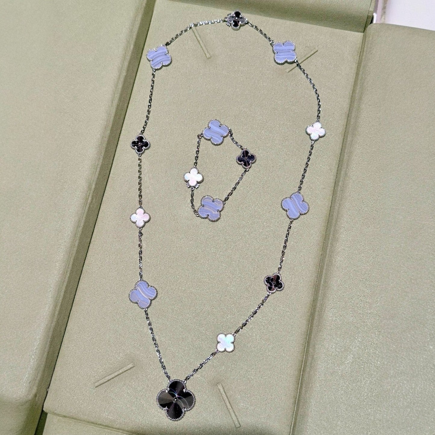 [Marin-Jewelry]DETACHABLE CLOVER 15(11+4) FLOWER SILVER NECKLACE SET
