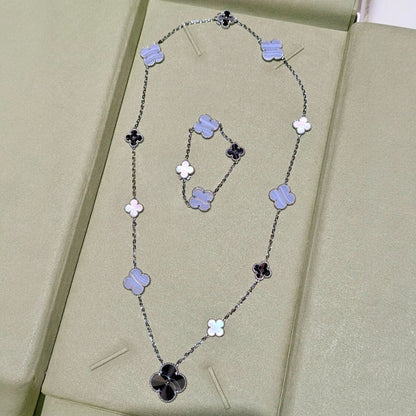 [Marin-Jewelry]DETACHABLE CLOVER 15(11+4) FLOWER SILVER NECKLACE SET