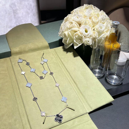 [Marin-Jewelry]DETACHABLE CLOVER 15(11+4) FLOWER SILVER NECKLACE SET