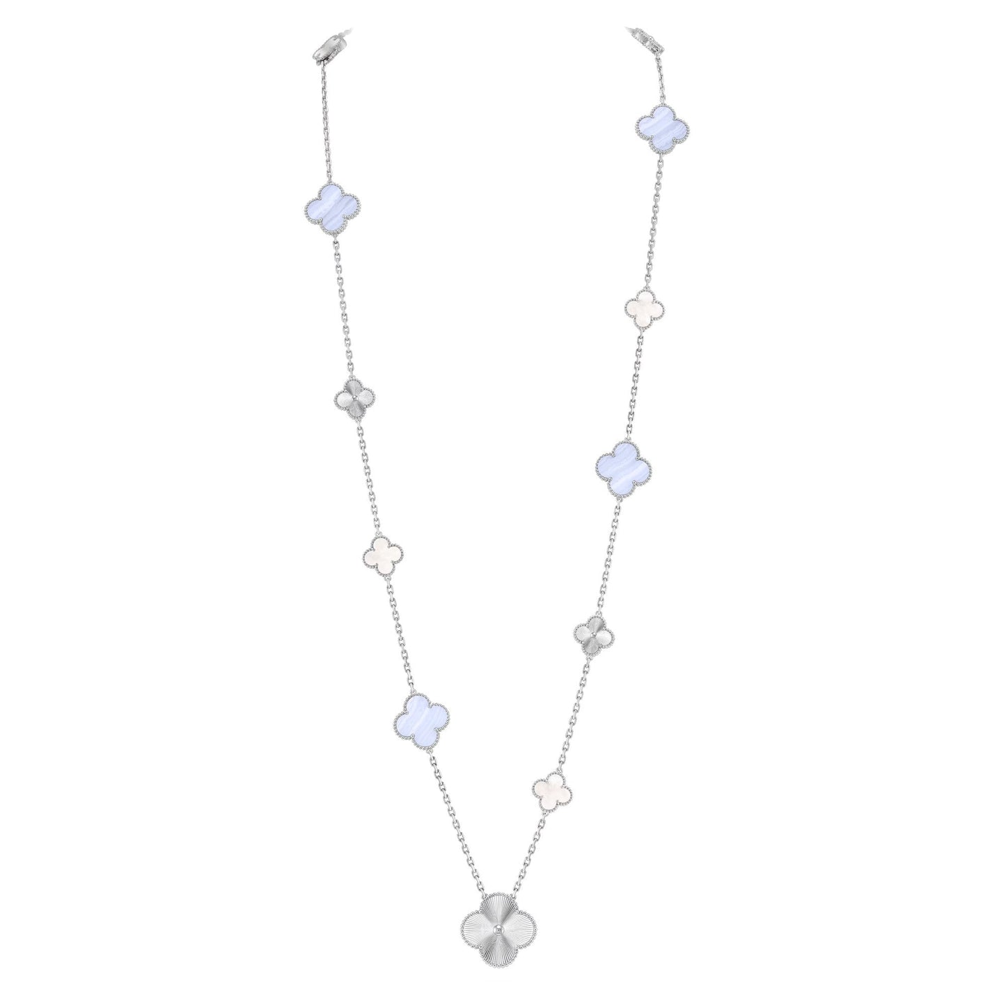[Marin-Jewelry]DETACHABLE CLOVER 15(11+4) FLOWER SILVER NECKLACE SET