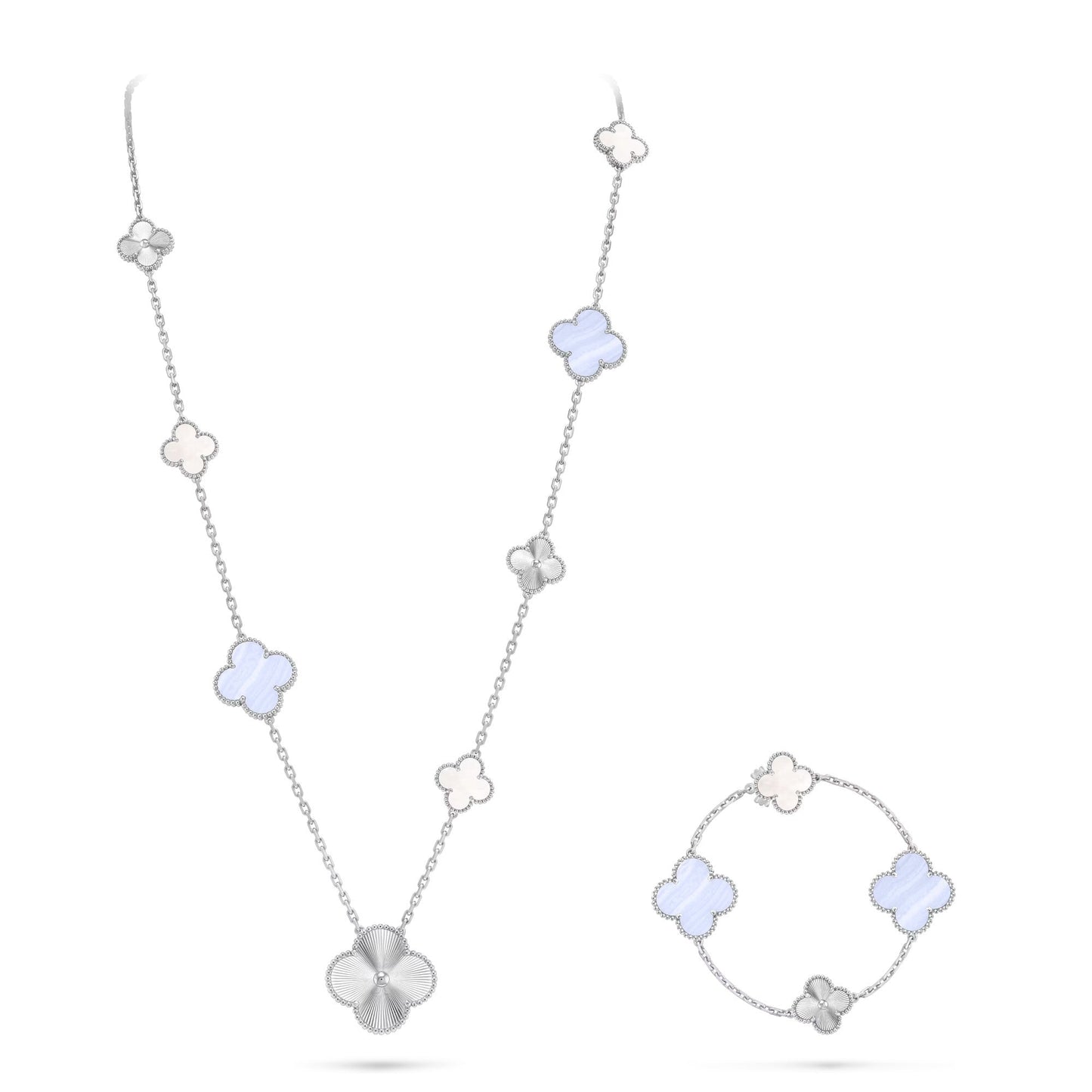 [Marin-Jewelry]DETACHABLE CLOVER 15(11+4) FLOWER SILVER NECKLACE SET