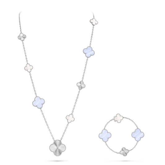 [Marin-Jewelry]DETACHABLE CLOVER 15(11+4) FLOWER SILVER NECKLACE SET