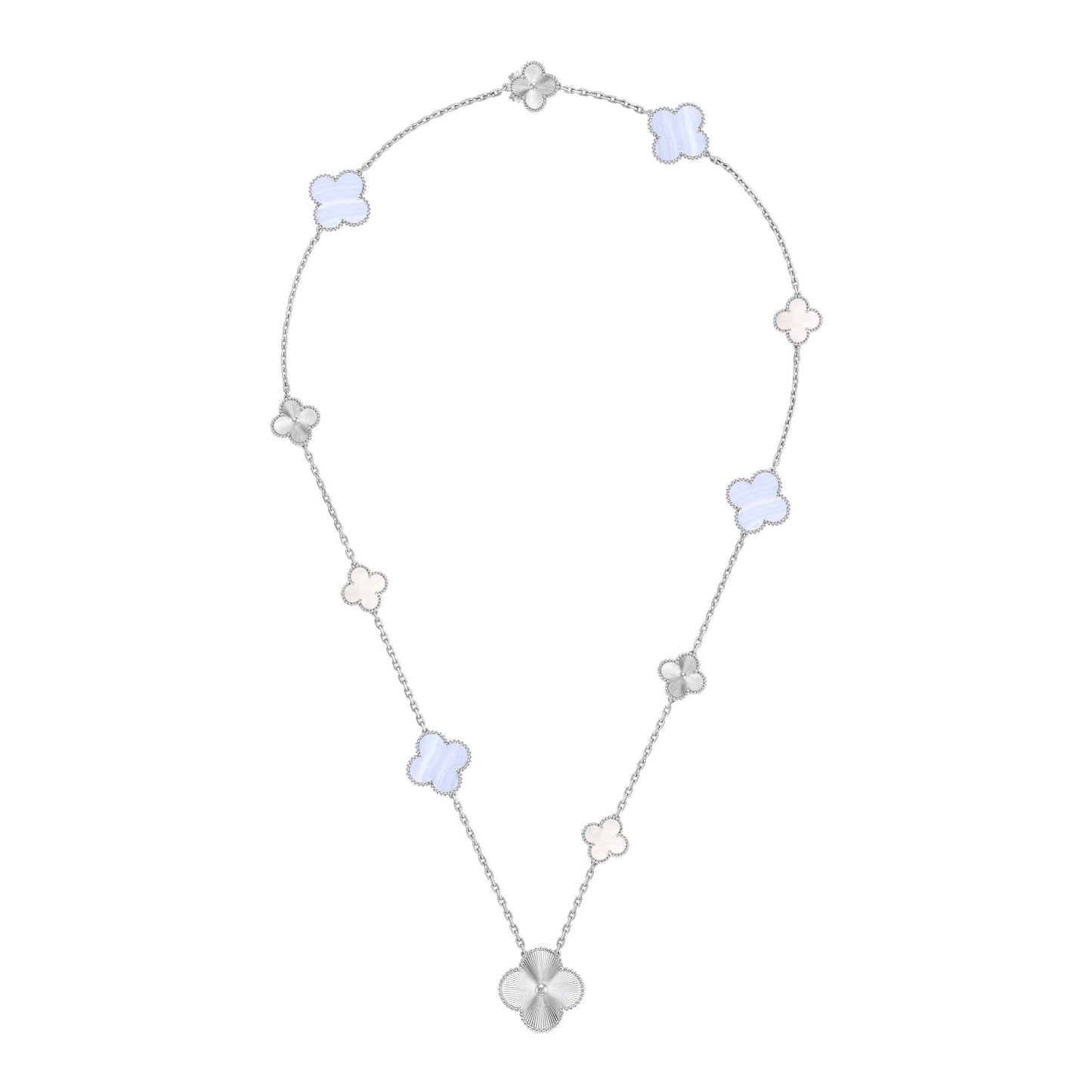 [Marin-Jewelry]DETACHABLE CLOVER 15(11+4) FLOWER SILVER NECKLACE SET