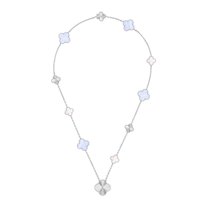 [Marin-Jewelry]DETACHABLE CLOVER 15(11+4) FLOWER SILVER NECKLACE SET