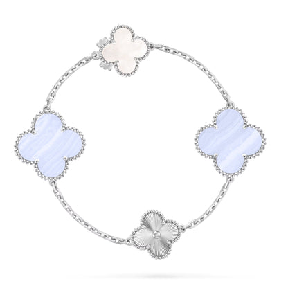 [Marin-Jewelry]DETACHABLE CLOVER 15(11+4) FLOWER SILVER NECKLACE SET