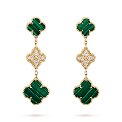 [Marin-Jewelry]CLOVER EARRINGS GOLD MALACHITE DIAMOND 3 MOTIF