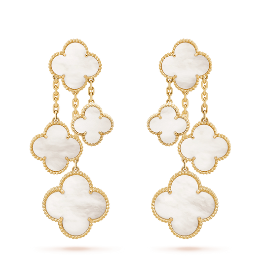 [Marin-Jewelry]CLOVER EARRINGS WHITE MOP 4 MOTIFS GOLD