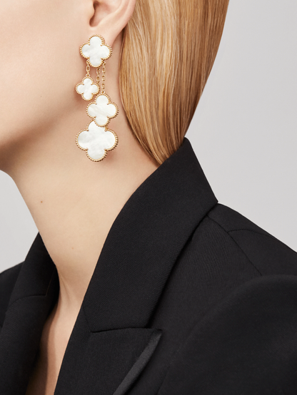 [Marin-Jewelry]CLOVER EARRINGS WHITE MOP 4 MOTIFS GOLD