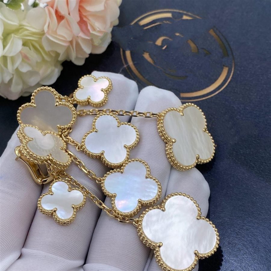 [Marin-Jewelry]CLOVER EARRINGS WHITE MOP 4 MOTIFS GOLD