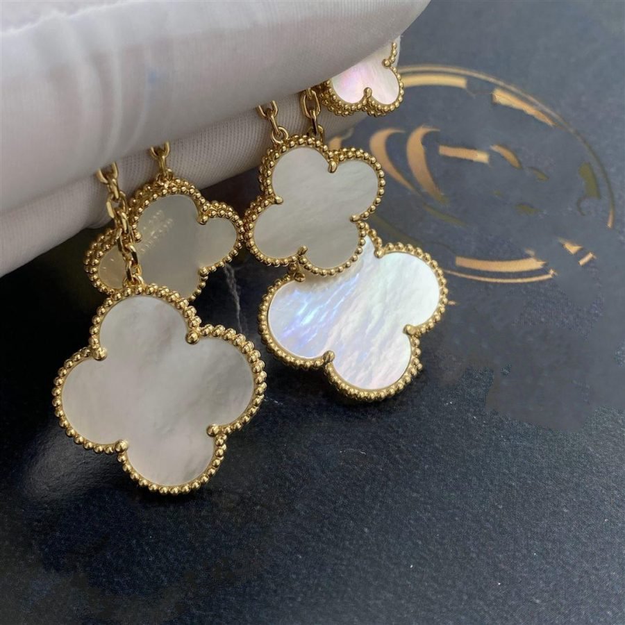 [Marin-Jewelry]CLOVER EARRINGS WHITE MOP 4 MOTIFS GOLD