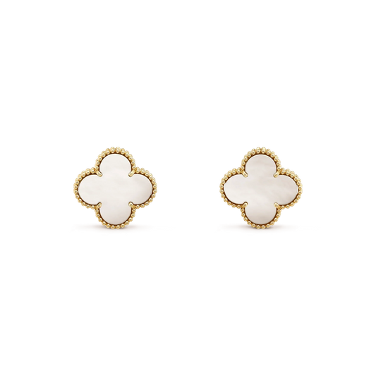 [Marin-Jewelry]CLOVER MEDIUM 1 MOTIFS  WHITE MOP STUD EARRINGS