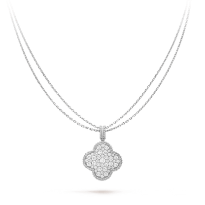 [Marin-Jewelry]CLOVER 25MM SILVER FULL DIAMOND BIG CLOVER NECKLACE