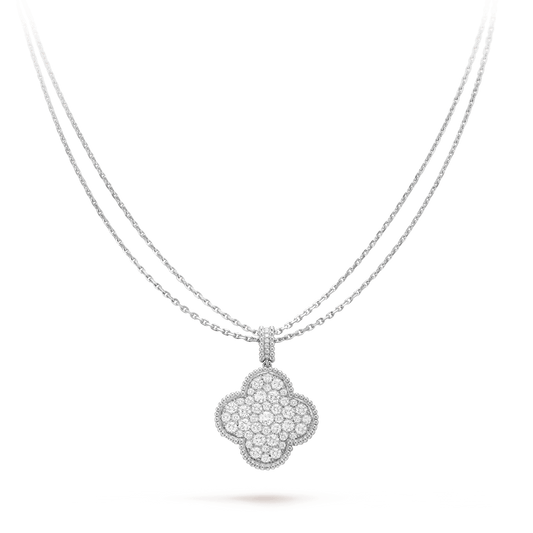 [Marin-Jewelry]CLOVER 25MM SILVER FULL DIAMOND BIG CLOVER NECKLACE