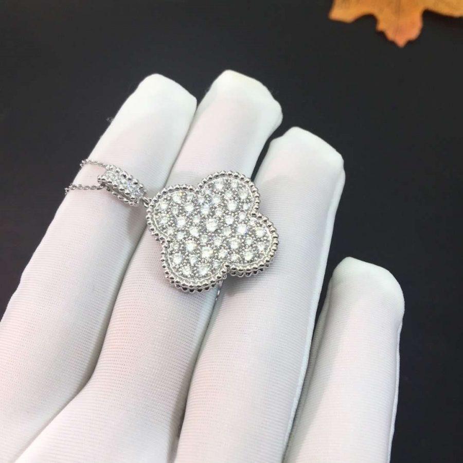 [Marin-Jewelry]CLOVER 25MM SILVER FULL DIAMOND BIG CLOVER NECKLACE