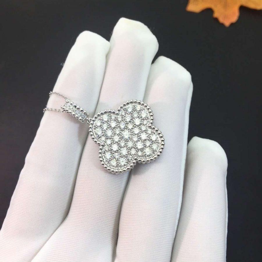 [Marin-Jewelry]CLOVER 25MM SILVER FULL DIAMOND BIG CLOVER NECKLACE