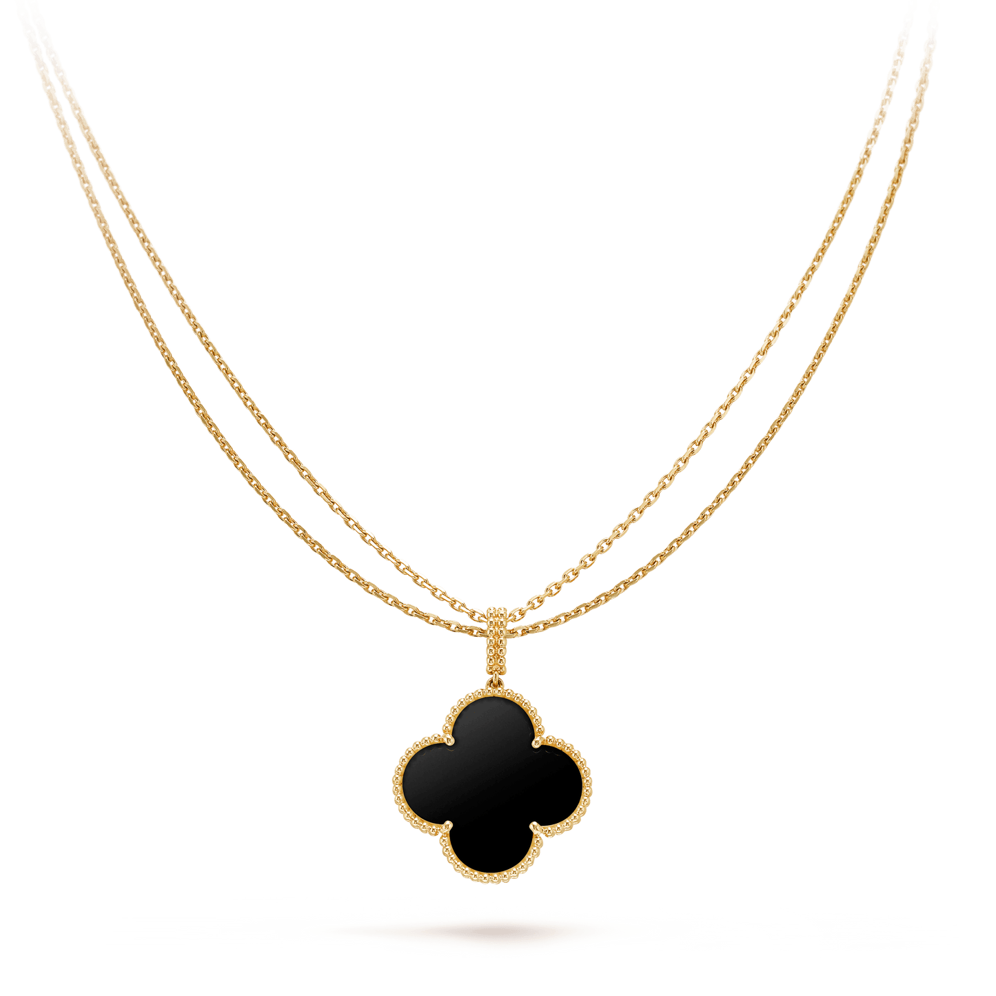 [Marin-Jewelry]CLOVER 25MM GOLD ONYX BIG CLOVER NECKLACE
