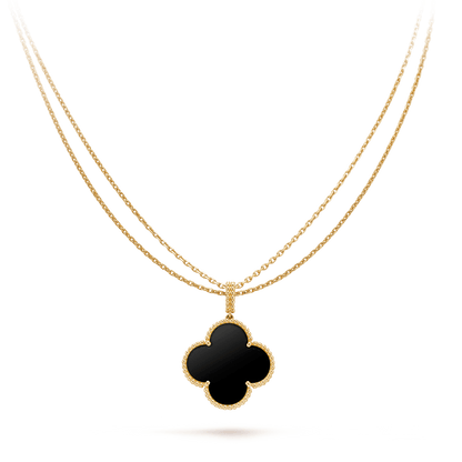 [Marin-Jewelry]CLOVER 25MM GOLD ONYX BIG CLOVER NECKLACE