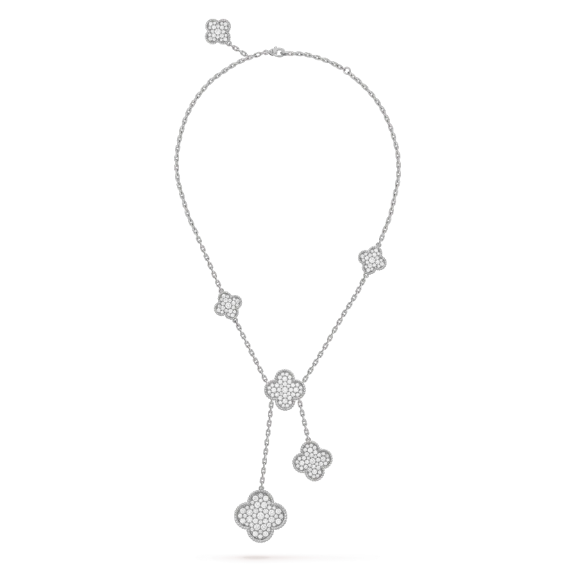 [Marin-Jewelry]CLOVER 5 MOTIFS SILVER DIAMONDS NECKLACE
