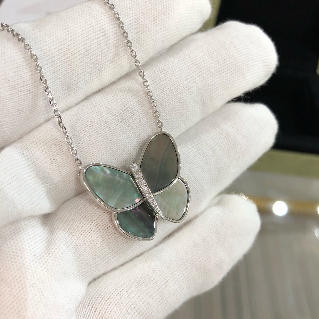 [Marin-Jewelry]LARGE BUTTERFLY SILVER PENDANT DIAMOND NECKLACE