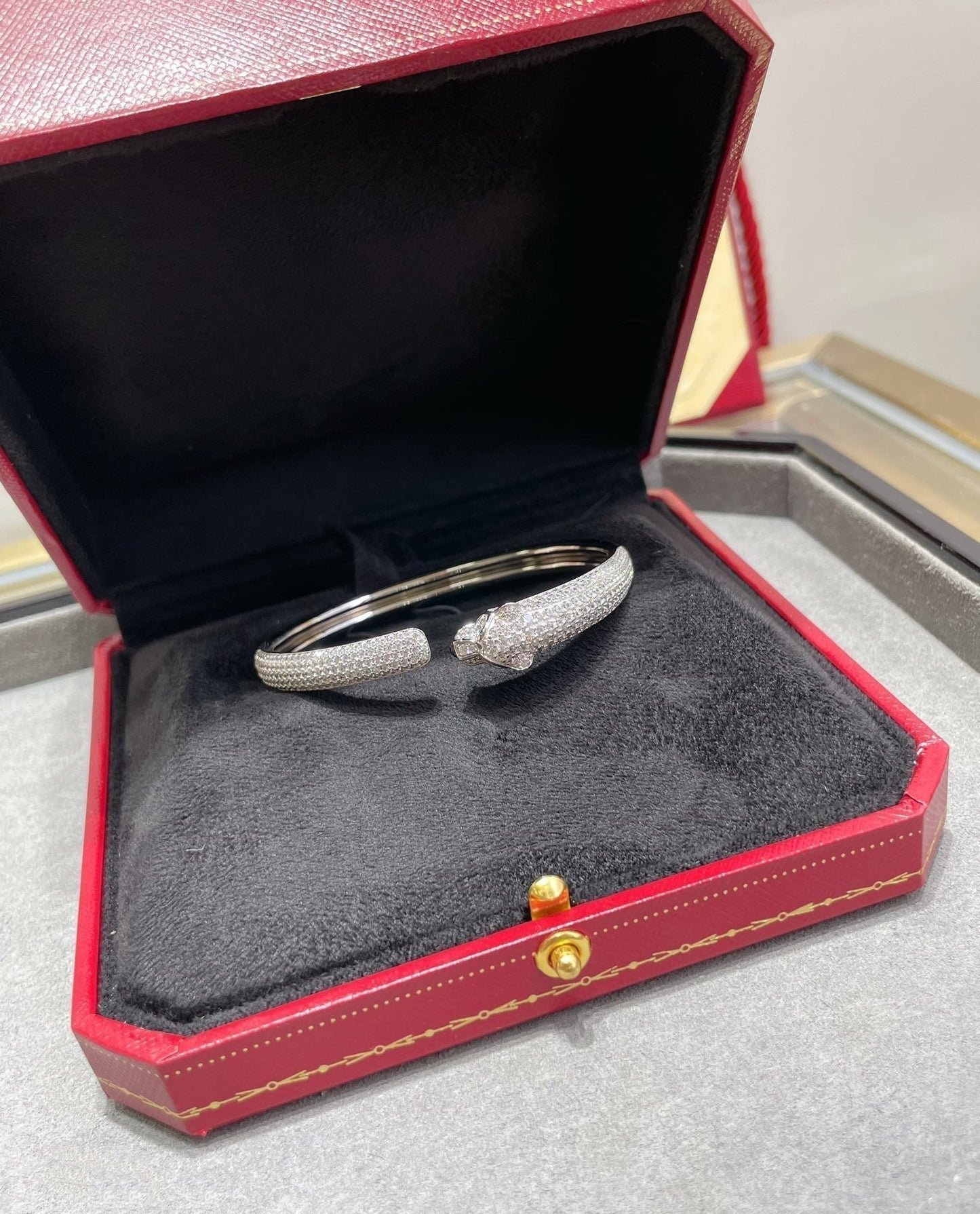 [Marin-Jewelry]PANTHERE FULL DIAMOND OPEN BRACELET