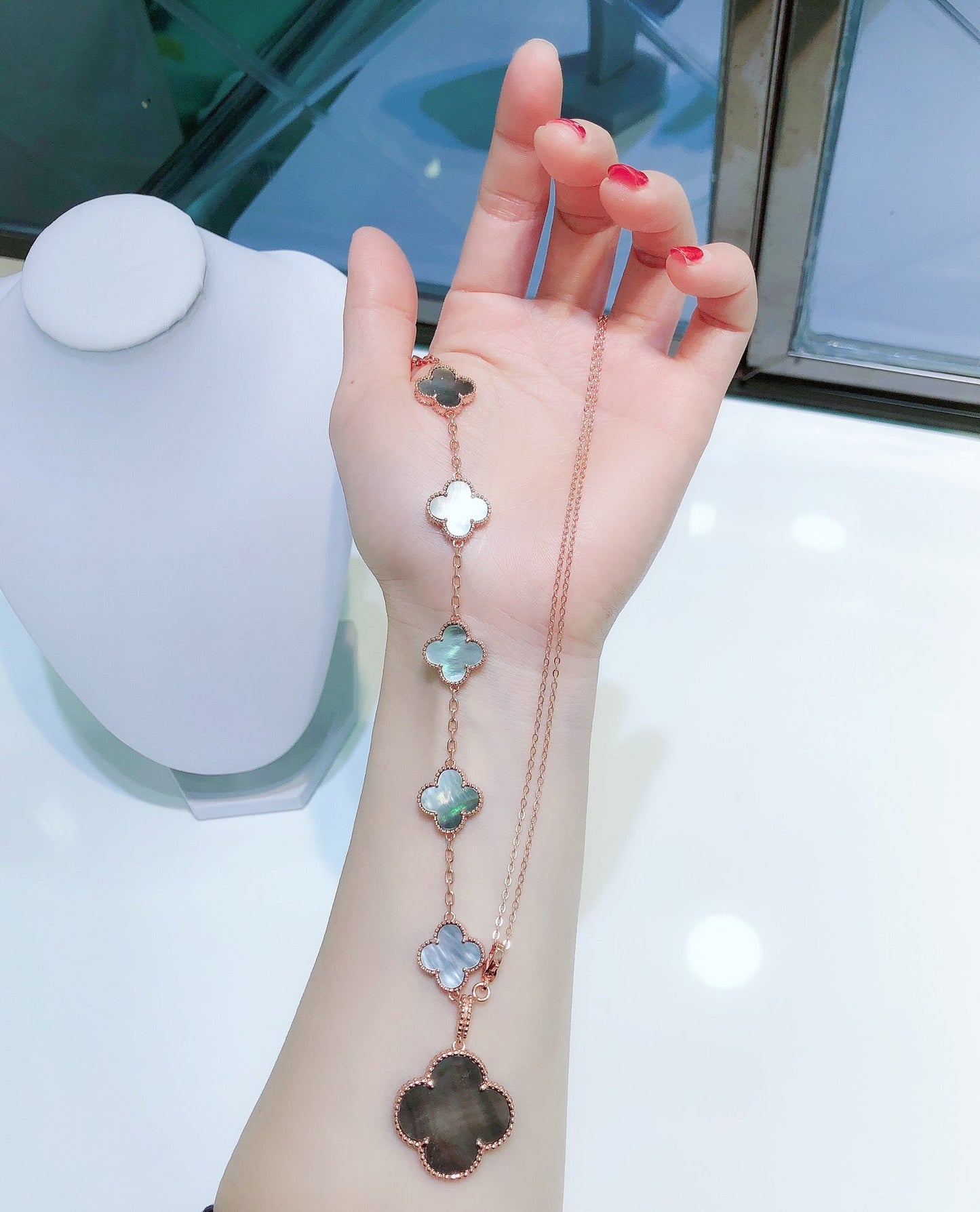 [Marin-Jewelry]COMBINED BRACELET 5 MOTIFS AND NECKLACE DARK MOP Marin-Jewelry GOLD