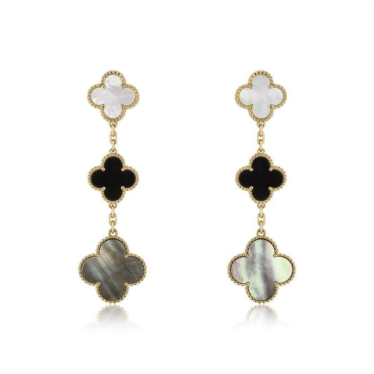 [Marin-Jewelry]CLOVER EARRINGS GOLD ONYX MOP 3 MOTIF