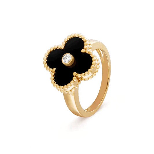 [Marin-Jewelry]CLOVER ONYX RING GOLD DIAMOND